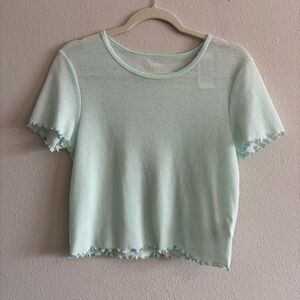 NWT American Eagle Baby Tee Crop Top Lettuce-Hem Mint Green Women’s Large